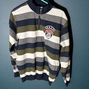 Superdry Men's Quarter Zip-Up Varsity Sweater - Olive, Navy, White